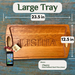 Large handcrafted cherry ottoman tray, 23.5x12.5 in, with custom engraving. Finished with hand-rubbed hard wax for durability.